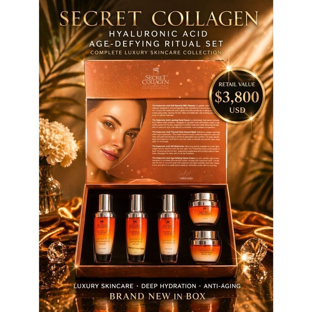 Secret Collagen Hyaluronic Acid Anti-Aging Skincare Set Full Size Luxury Kit NIB